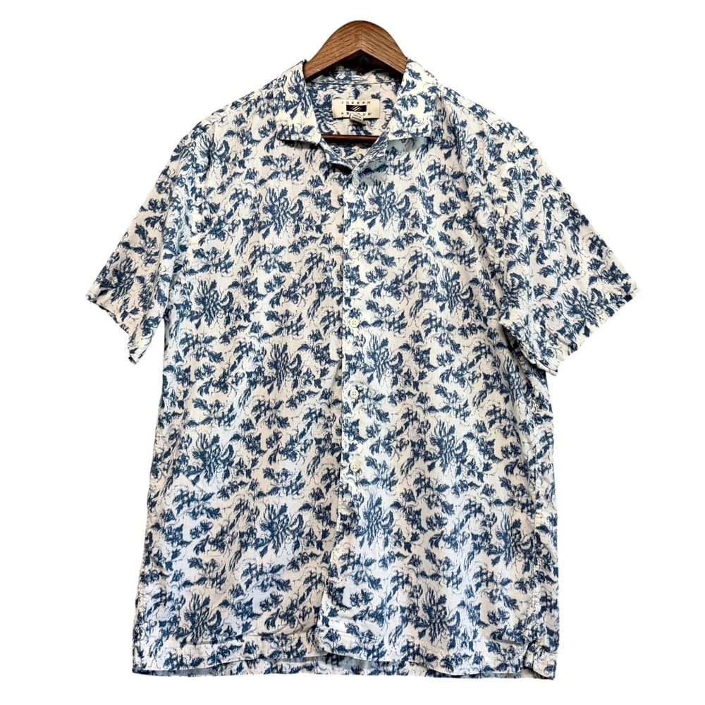 Joseph Abboud Button Down Shirt Mens L Blue White Floral Linen Cotton Blend